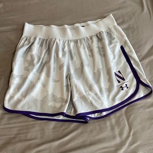 Light camo athletic shorts under armour
